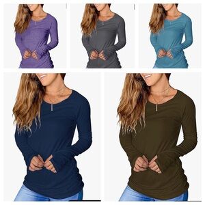 LOT OF 5 women’s long sleeve tops with side ruching and thumbholes! size Medium